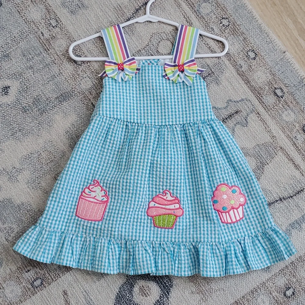 Emily Rose Baby Girls Turquise Seersucker Glitter Cupcake Party Dress Sz18m
